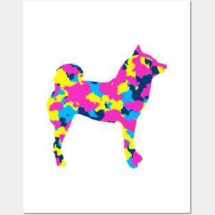 Lilly the Shiba Inu Silhouette - Neon Camo on White Posters and Art